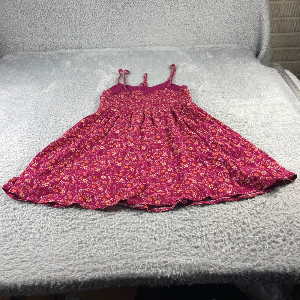 Selfie Leslie Magenta Floral Ruched Smocked Mini Dress Pink Orange Womens Medium - Picture 7 of 8